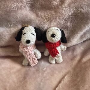 Handcrafted Dog Plush Keychain Set - Black and White
